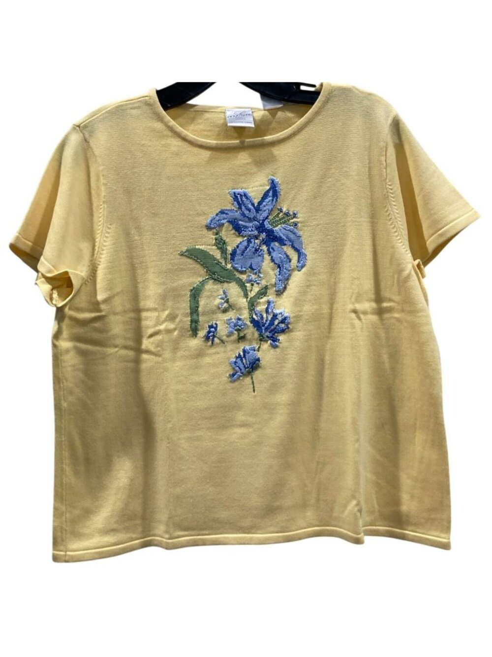 Vintage Y2K Embroidered Knit Top PXL Yellow Cottagecore Dollcore Boho Emma James